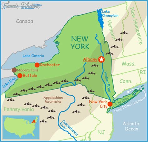 New York map with mountains - TravelsFinders.Com