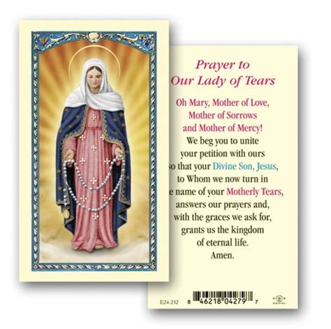 Laminated Holy Cards Our Lady Of Tears Laminated Holy Card Prayers ...