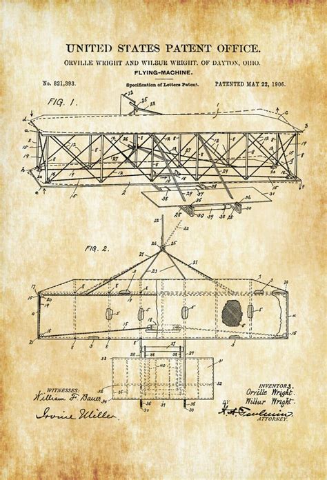 Wright Brothers Airplane Patent – Vintage Aviation Art, Airplane Art ...