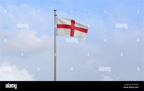 3D, England flag waving on wind with blue sky and clouds. English ...