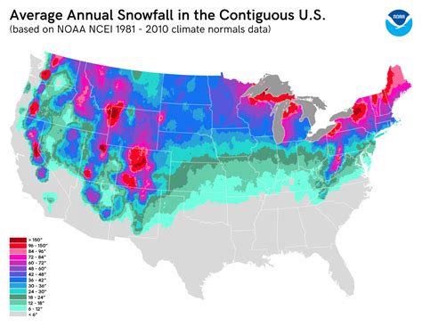 Map of Average Annual Snowfall in Contiguous U.S. - SnowBrains