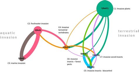 Topic affinity network of invasion biology based on the Leiden 7 ...