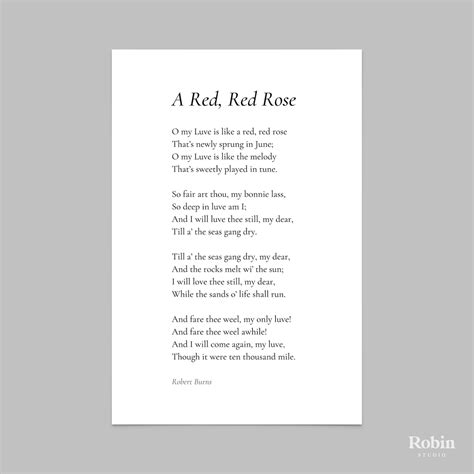 A Red Red Rose by Robert Burns Poem Print Poetry Print Gift - Etsy