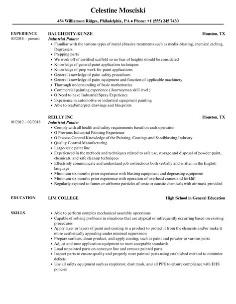 Industrial Painter Resume Examples