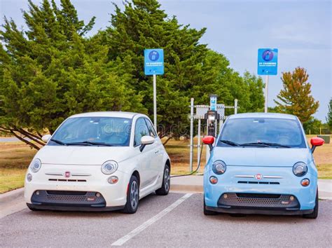 Close Up Shot of Two Fiat 500e Charging at the Station Editorial Stock ...