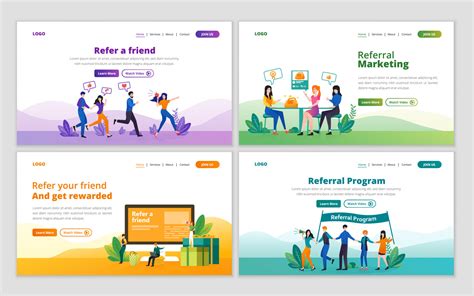 Set of web page design template for referral marketing strategy ...