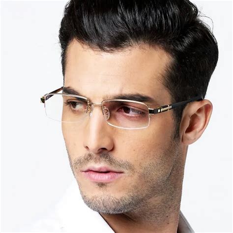 Men Pure Titanium Half Rimless Eyeglass Frames Luxury Glasses Myopia ...