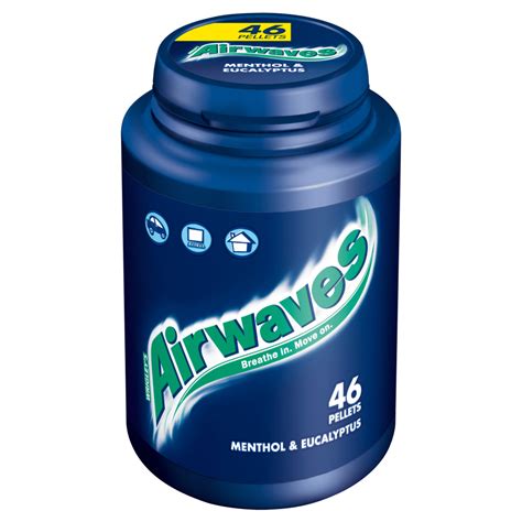 AIRWAVES Menthol & Eucalyptus flavour Sugar Free Chewing Gum Bottle 46 ...