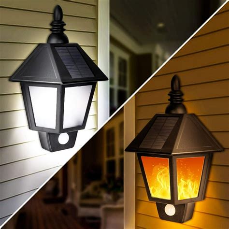 Solar Lights Outdoor, 2 in 1 Sconce Decorative Flickering Flame Wall ...