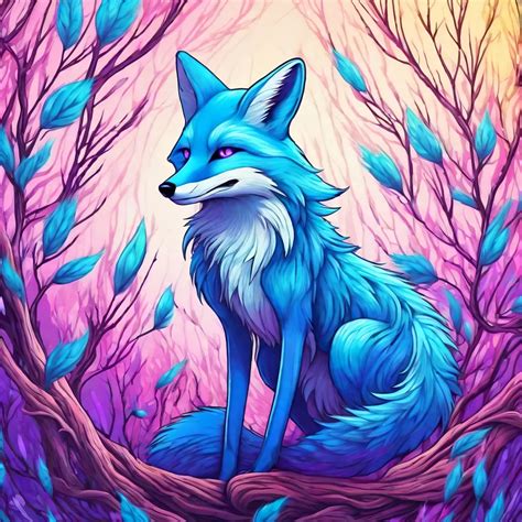 cyan blue fox, cartoon, 2D, hyper detailed, drawing,...