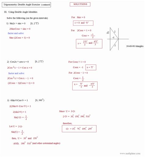 50 Double Angle Identities Worksheet