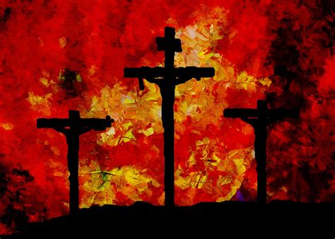 Artistic Painting of Three Calvary Crosses – Clean Public Domain