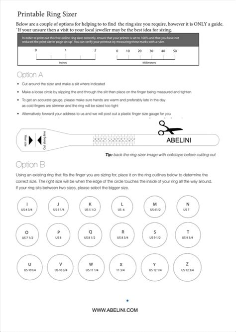 Ring Size Chart | Ring Sizes UK Conversion Guide | Abelini