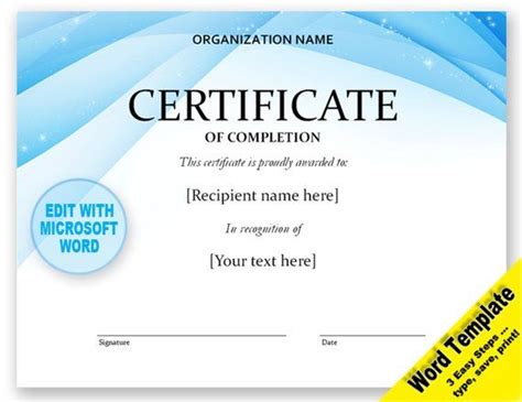 CERTIFICATE Editable Word Template, Printable, Instant Download YO ...