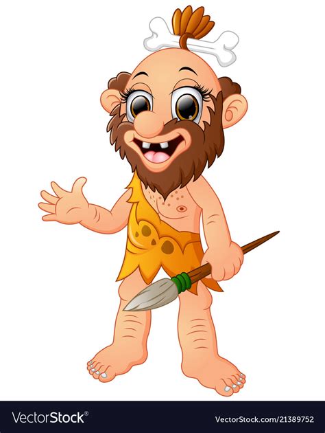 Happy cavemen cartoon presenting Royalty Free Vector Image