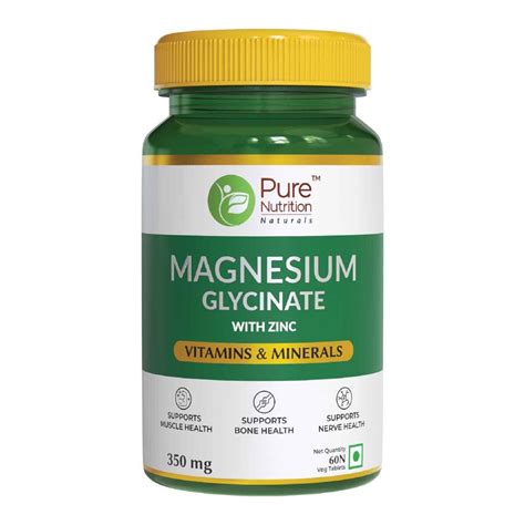 Pure Nutrition Magnesium Glycinate with Zinc 350 mg, 60 Tablets Price ...