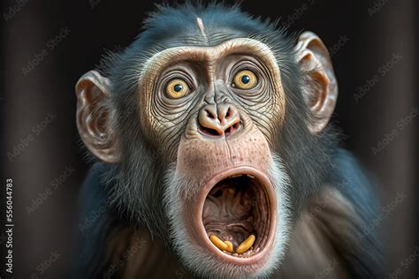 Chimpanzee expresses emotions Funny monkey with an open mouth. Comedy ...