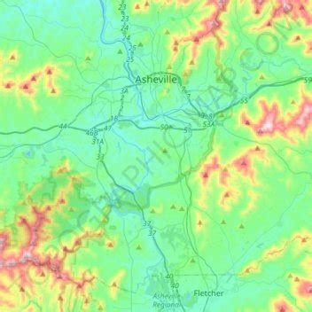 Asheville topographic map, elevation, relief