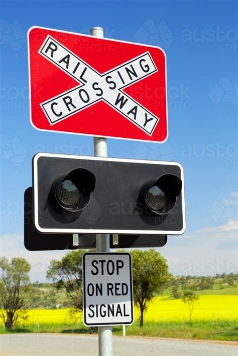 Image of Railway crossing warning sign. - Austockphoto