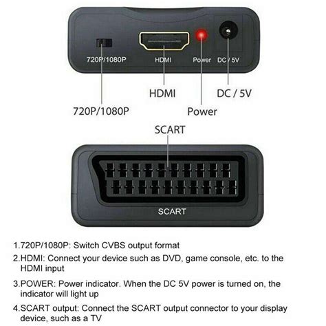 SCART to HDMI Converter Audio Video Adapter with HDMI Cable SCART DVD ...