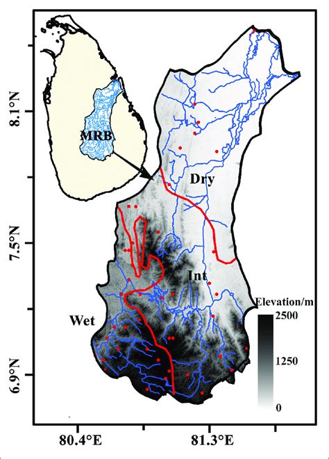 | Country location and topographic map of the Mahaweli River Basin ...