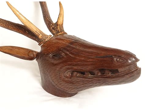 Wooden deer head sculpture carved Black Forest nineteenth trophy horns