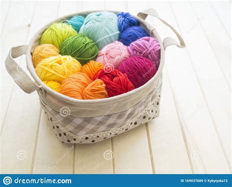 Yarn for Knitting Rainbow. Wood Background Stock Image - Image of ...