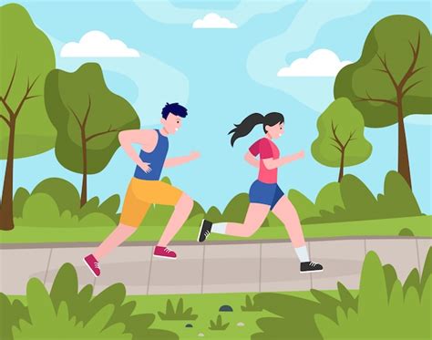 Free Vector | Two happy people jogging in park