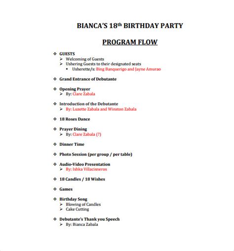 Birthday Agenda Template | TUTORE.ORG - Master of Documents