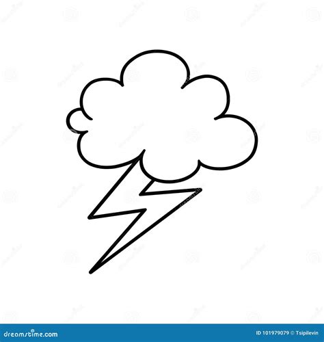 Cloud and Lightning Bolt Outline Cartoon Stock Illustration ...