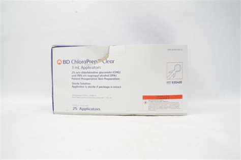 BD 930400 ChloraPrep Clear 3mL Applicator - Box of 25