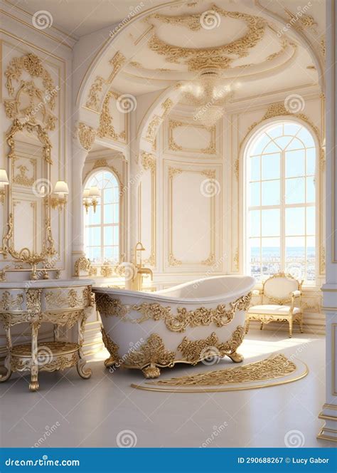 Stylish White and Gold Luxury Bathroom Stock Illustration ...