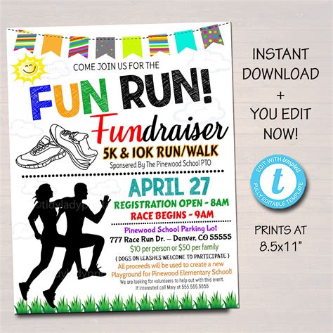 EDITABLE Fun Run Flyer Printable, School Community Fundraising Event ...