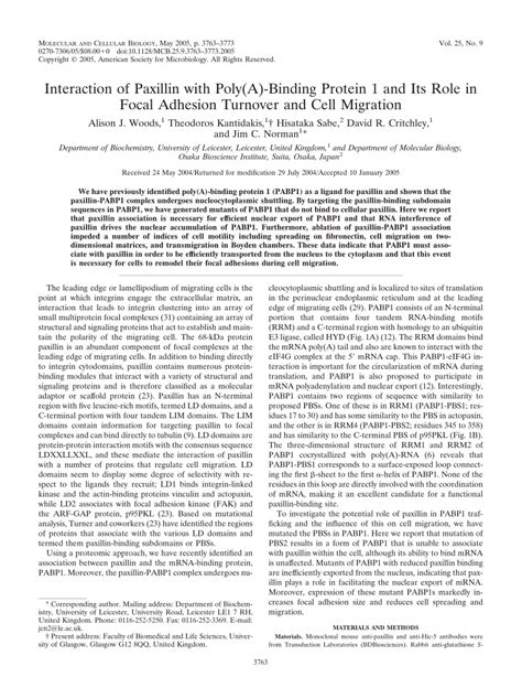 (PDF) Interaction of Paxillin with Poly(A)-Binding Protein 1 and Its ...