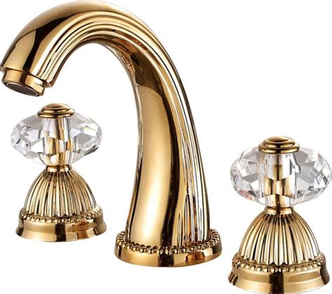 Gold clour 8 inch widespread bathroom Lavatory Sink faucet Crystal ...