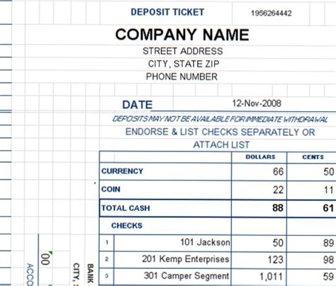 Excel Deposit Slip Template