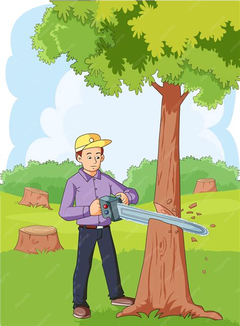 Premium Vector | Man Cutting tree vector illustration