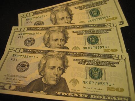 3x Star Notes rare FRN US Twenty Dollar Bills NK07795969-71* Gem UNC