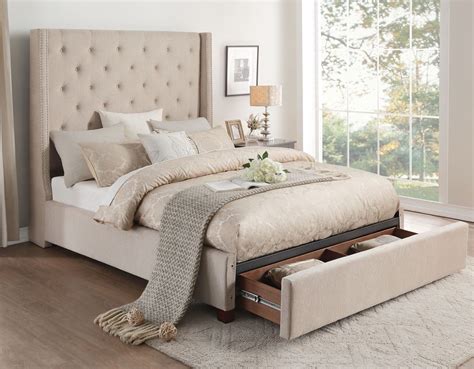 Fairborn Beige King Upholstered Platform Storage Bed from Homelegance ...