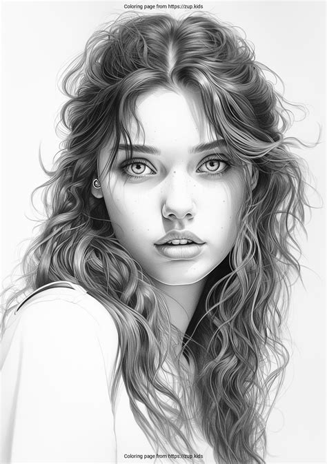 Realistic face of a girl coloring page from zup.kids