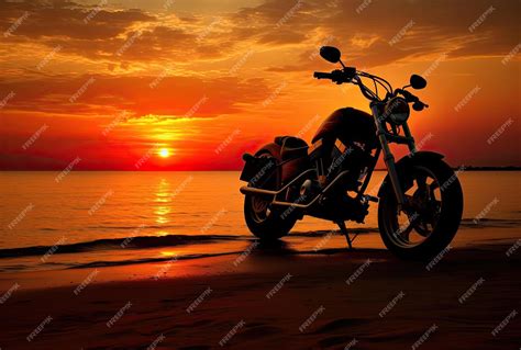 Premium AI Image | a silhouette of a motorcycle sitting in the sunset