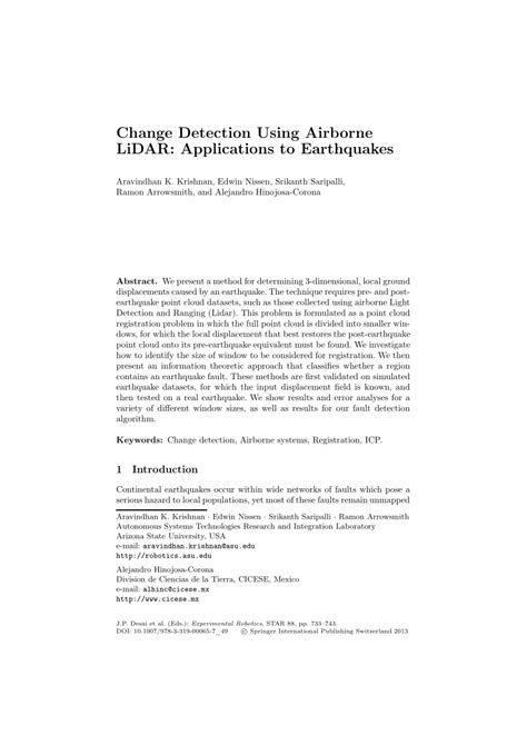 (PDF) Change Detection Using Airborne LiDAR: Applications to Earthquakes