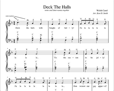 Deck The Halls - Easy Piano | Letters & Notes Together | PDF Sheet ...