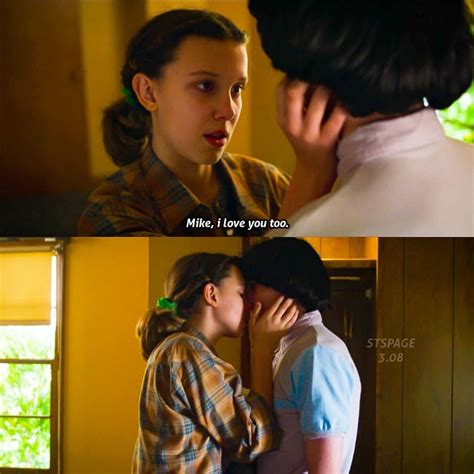 Stranger things eleven and mike i love you too kiss kissing millie ...