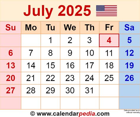 July 2025 Calendar | Templates for Word, Excel and PDF