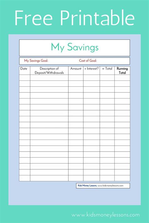 Free Printable Savings Goal Chart