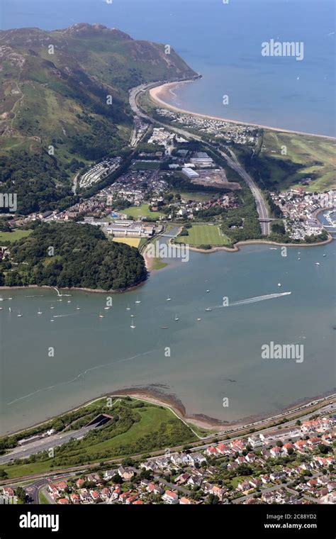 aerial view of the A55 North Wales Expressway and the Conwy Tunnel or ...