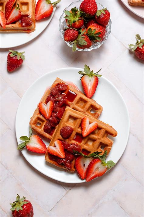 Pink Waffles with Strawberry Syrup - The Healthful Ideas