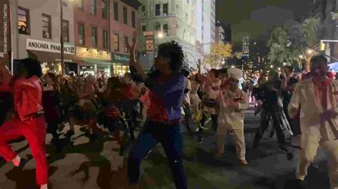 "Thriller" dancers take over New York City streets on Halloween