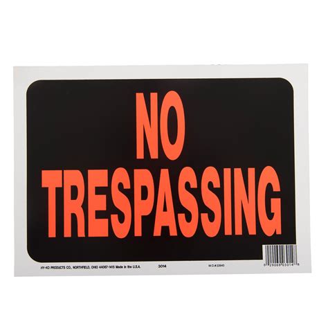 Hy-Ko 8.5 x 12 Plastic No Trespassing Property Sign, Bold Colors ...